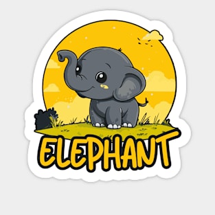 Baby Elephant under Retro Sunet - Gift for Kids and Girls Sticker